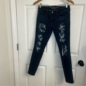 American Eagle Outfitters Kids Dark Blue Distressed Jeans